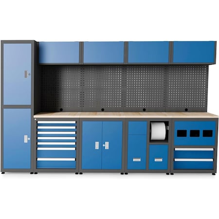 Chery Industrial Multifunctional Steel Garage Storage Cabinet W/ Doors, Sliding Drawers Blue-5-Pieces JINWB108GBL01